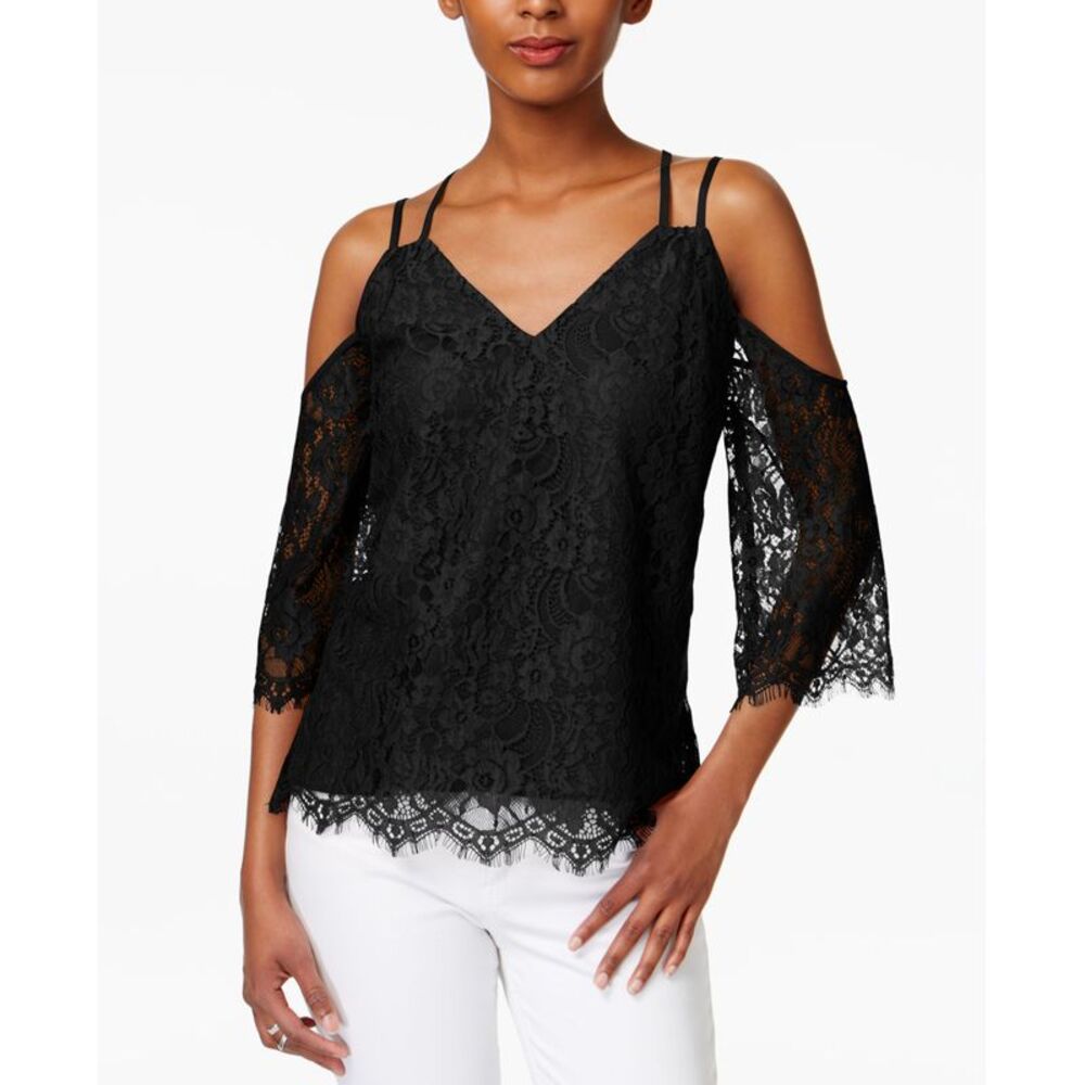 Bar III Strappy Lace Cold Shoulder Top